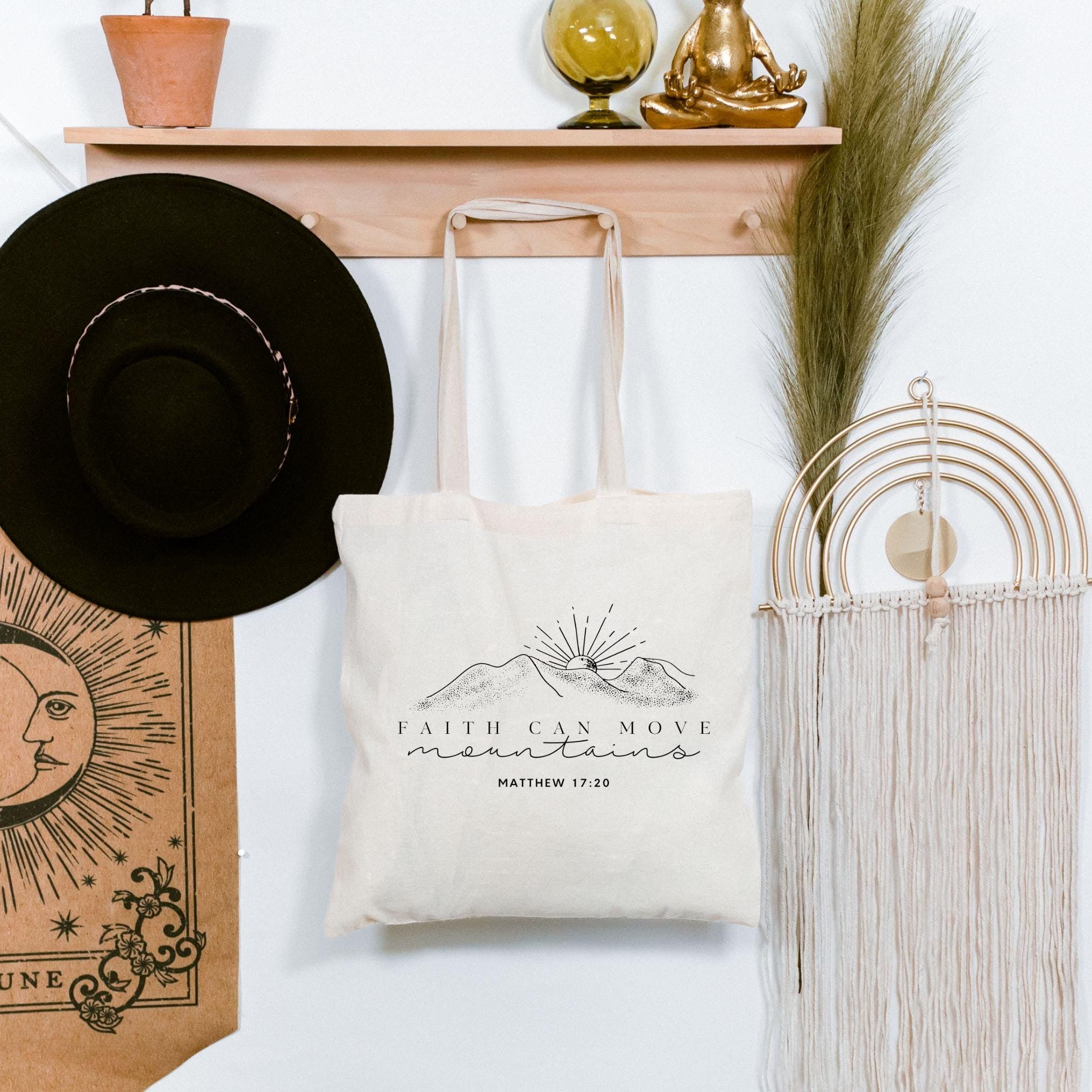 Faith Can Move Mountain Christian Tote Bag – Bible Verse Canvas Bag – Inspirational Christian Gift – Religious Tote for Her – Reusable Faith-Based Tote